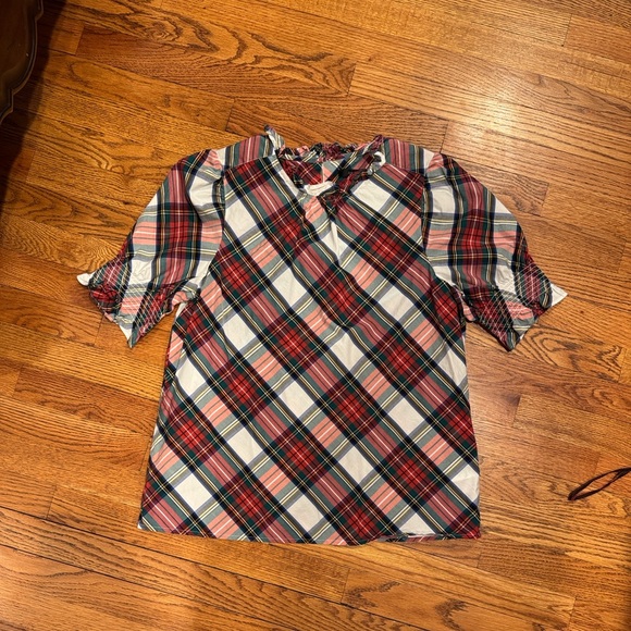 J. Crew Tops - J.Crew puff-sleeve top in Stewart tartan cotton poplin M